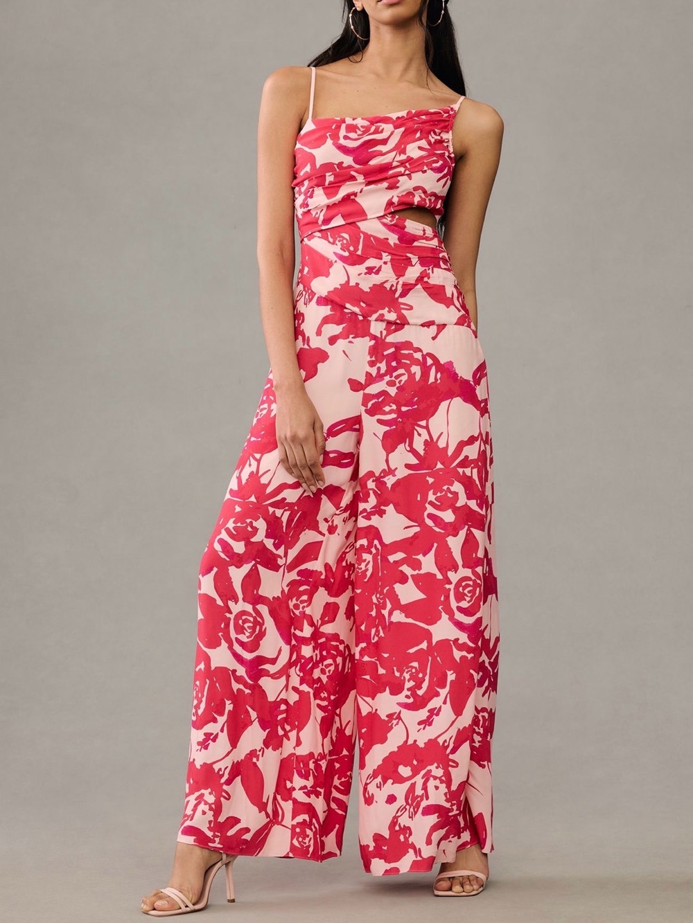 Anthropologie Plenty by Tracy Resse Floral Print Pink Draped Jumpsuit Sz M  NWT
